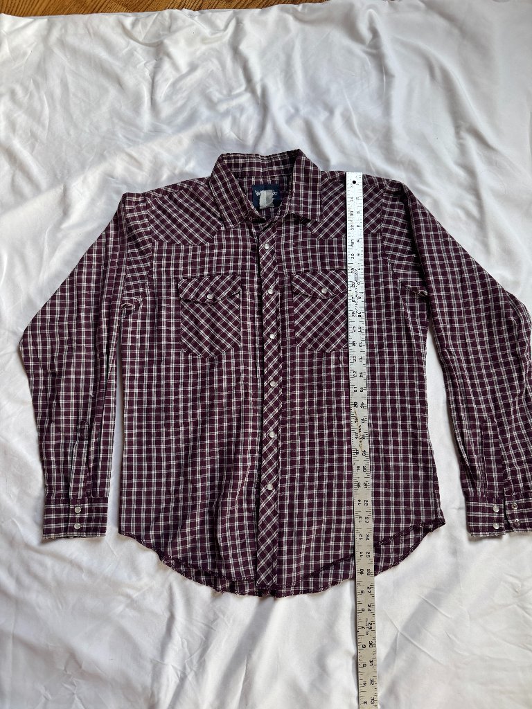 Wrangler Western Shirt Plaid Pearl Snap Long Sleeve Burgundy Womens Small